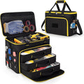 2 Layers Tool Bag with 3 Clear Window Removable Cases, Heavy Duty Tool Tote with Molle Webbing and Detachable Shoulder Strap, Black/Yellow