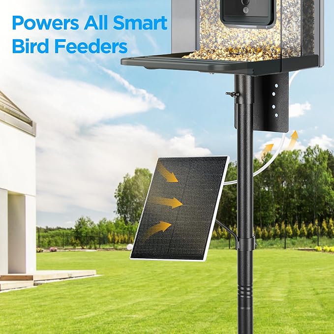 Solar Panel 5V 3W for Smart Bird Feeder and Outdoor Security Camera,IP65 Waterproof, 3m Charging Cable, Type-C Compatibility