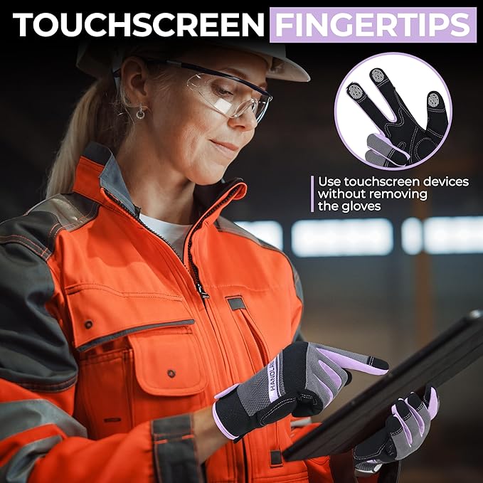 HANDLANDY Work Gloves for Women, Breathable Leather Gardening Glove for Yard Maintenance, Hand Protection with Touch Screen