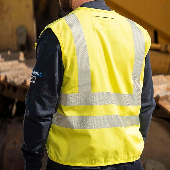 Oberon FR ARC Rated Hi Vis Safety Vest - Flame Resistant with Reflective Tape - Class 2 – 10 Cal - Hi Vis Yellow