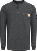 BOCOMAL Men's FR Henley Shirt Flame Resistant 5.5oz Cotton Long Sleeve Workwear UL NFPA2112 CAT2 Welding Tee