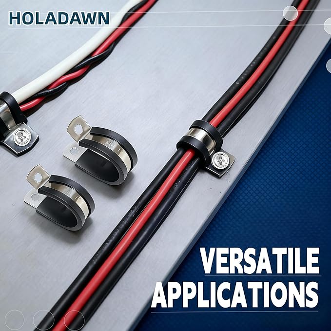 60 Pcs Cable Clamps Kit, 304 Stainless Steel Wire Clamps with Rubber Cushion for Pipe, Hose, Protection and Management in 5 Size (1/4", 3/8", 1/2", 3/4", 1")