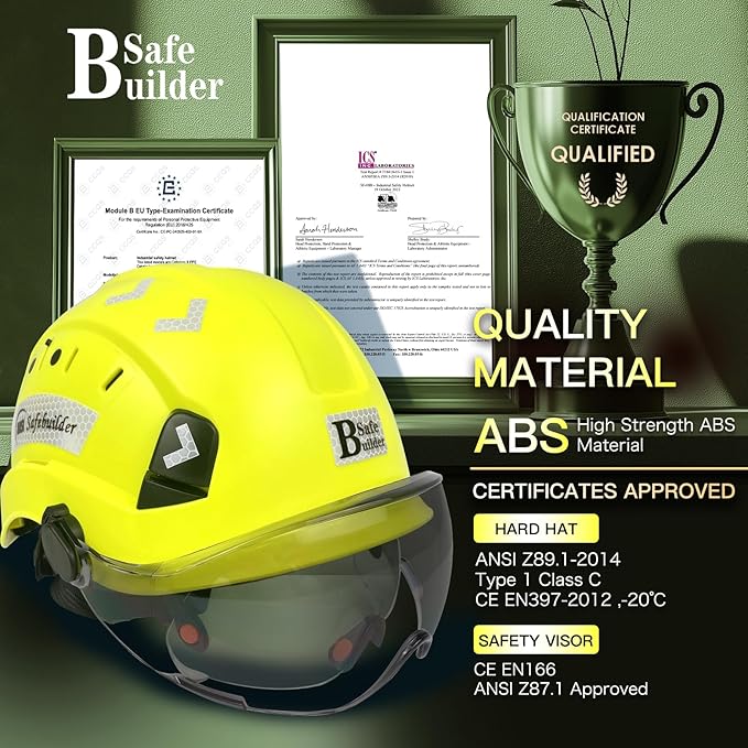 Construction Safety Helmet with Build-in Visor ABS Hard Hat with Visor Adjustable Ventilation Hardhats Work Head Protection ANSI/ISEA Z89.1