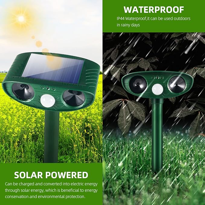 4 Pack Solar Ultrasonic Animal Repeller Outdoor Cat Repellent Deer Repellent Devices with Motion Sensor,Squirrel,Dog,Raccoon,Rabbit, Coyote, Skunk Repellent for Yard Garden Animal Deterrent