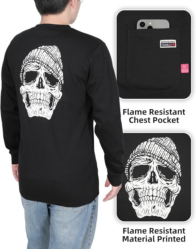 TICOMELA FR Shirts for Men Flame Resistant Shirt NFPA2112/CAT2 7oz Fire Retardant Men's Long Sleeve Henley Shirts