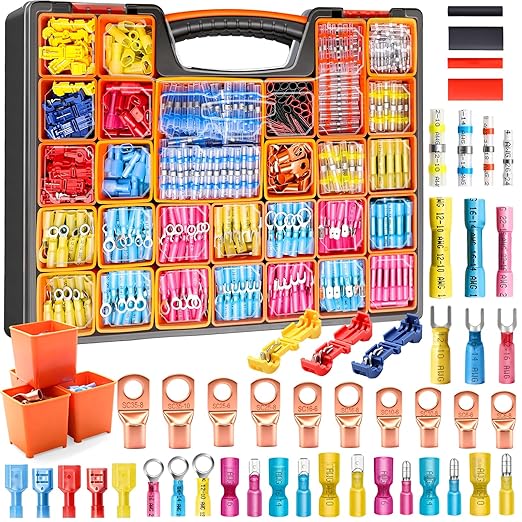 Twidec/1530PCS Ultimate Heat Shrink Wire Connectors Kit,Waterproof Electrical Spade Connector Kit,Copper Cable Wire Lug Insulated Crimp Spade Fork Ring Terminal T-Tap Butt Splice Male Female Connector