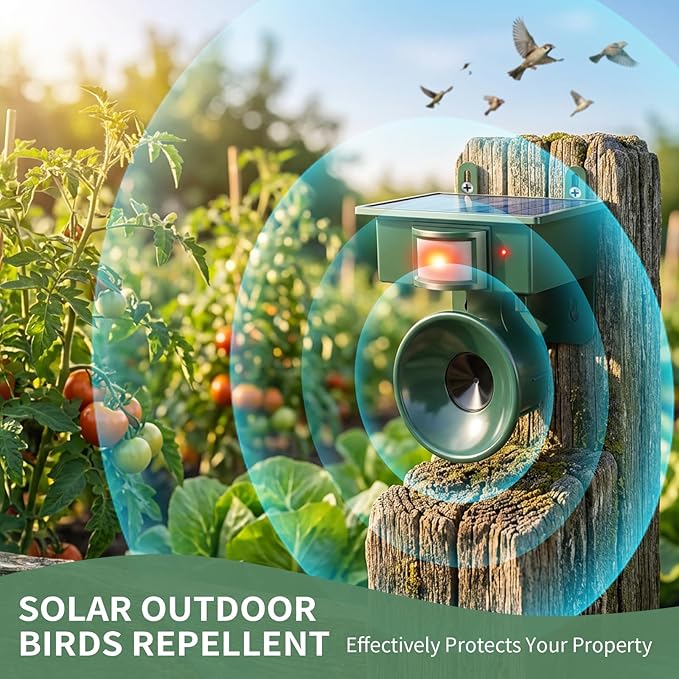 2026 Solar Ultrasonic Bird Repellent Devices Outdoor Solar Woodpecker Deterrent for House Outdoor Waterproof Pigeon Deterrents for Outside to Keep Pigeon Crows Starlings Out of Yard Garden Balconies