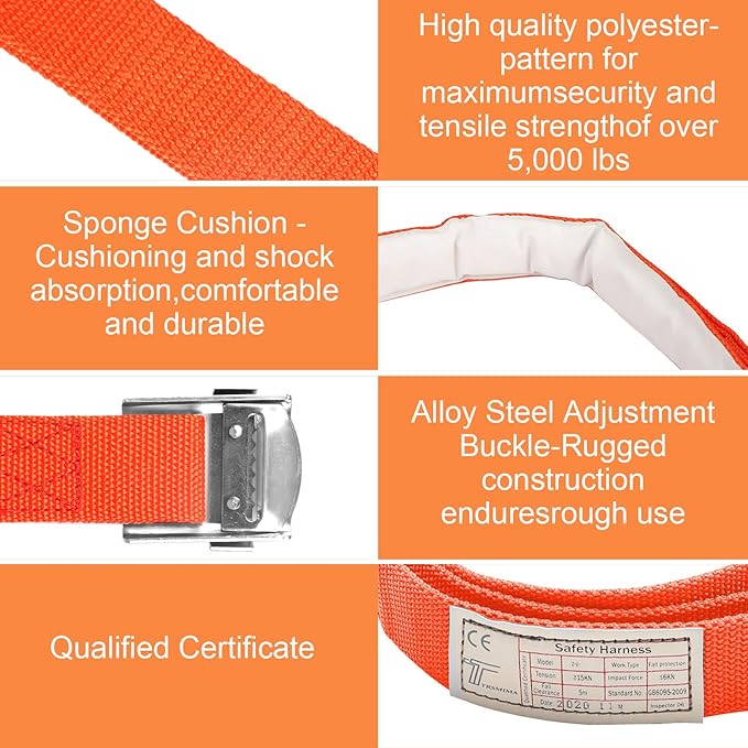 Safety Belt with Adjustable Lanyard - Tree Climbing Belt Harness with Fall Protection, Ladder Safety Harness and Sports Gloves