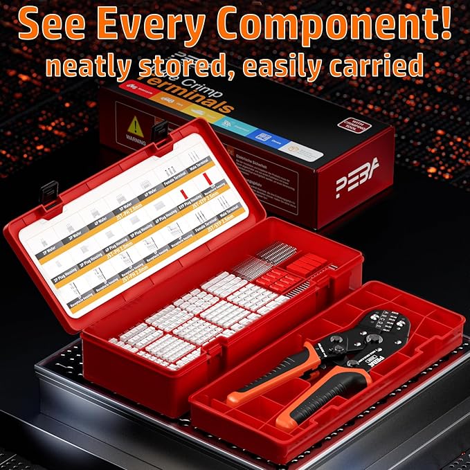 PEBA Crimping Tool and JST Connector Kit - 21 Types of 2.0 mm JST-PH 2/3/4/5/6-Pin Connectors & Crimp Pins, 2.5 mm JST-SYP Housings and Contacts, for DIY Electronics - Suitable for AWG 32-20 Wires