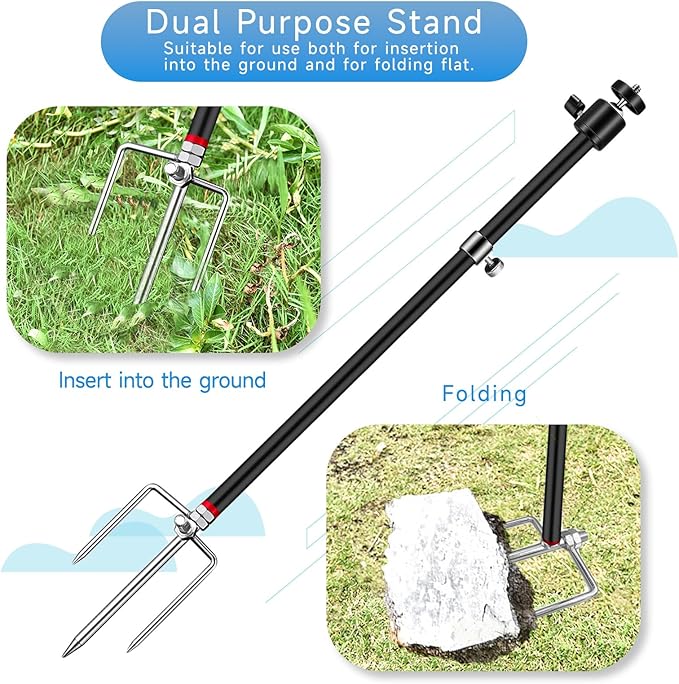 Trail & Game Camera Stand Mounts, 3-in-1 Aluminum, 360° Adjustable, Foldable, Rustproof, Compatible with 1/4''-20 Screw Devices for Trail Cameras, Solar Panels, Night Fishing Lights etc.