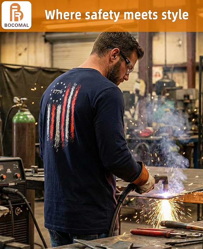 BOCOMAL FR Shirts Henley 7oz Midweight Fire Resistant Clothing NFPA2112 CAT2 Men's Flame Retardant Work Shirt