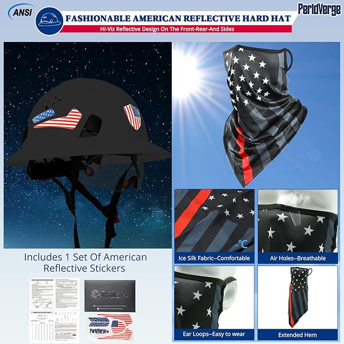 Full Brim Hard Hats Construction OSHA Approved with Visor-Vented Hard Hat with Neck Gaiter with Ear Loops,Safety Hard Hats for Men with Chin Strap ANSI Z89.1 Type 1 Class C,6-pt Suspension