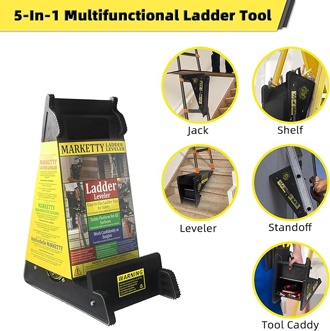Ladder Leveler, Pitch Hopper, Ladder Stabilizer with Storage, Ladder Levelers for Stairs and Extension Ladders, Easy to Use, Conquer Uneven Ground (Classic Black)