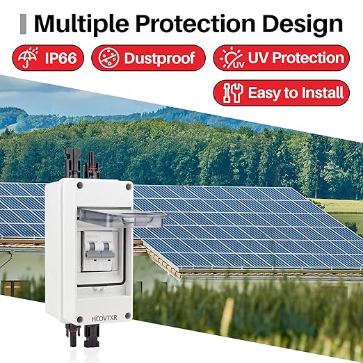 Solar Disconnect Switch 63A 100V PV Disconnect Switch Miniature Circuit Breaker IP65 Outdoor Waterproof Disconnect Box for RV Solar Panel and Off-Grid System(63A 1000V)