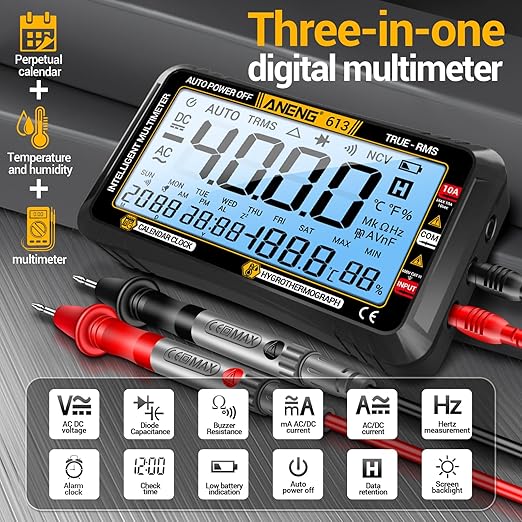 ANENG Digital Multimeter Tester,4000 Counts Voltage Tester,Auto-Ranging TRMS Volt Meter,Large LCD Ohm Meter Measures AC/DC Current,Voltage,Resistance, Diode,Continuity,Capacitance,Temperature