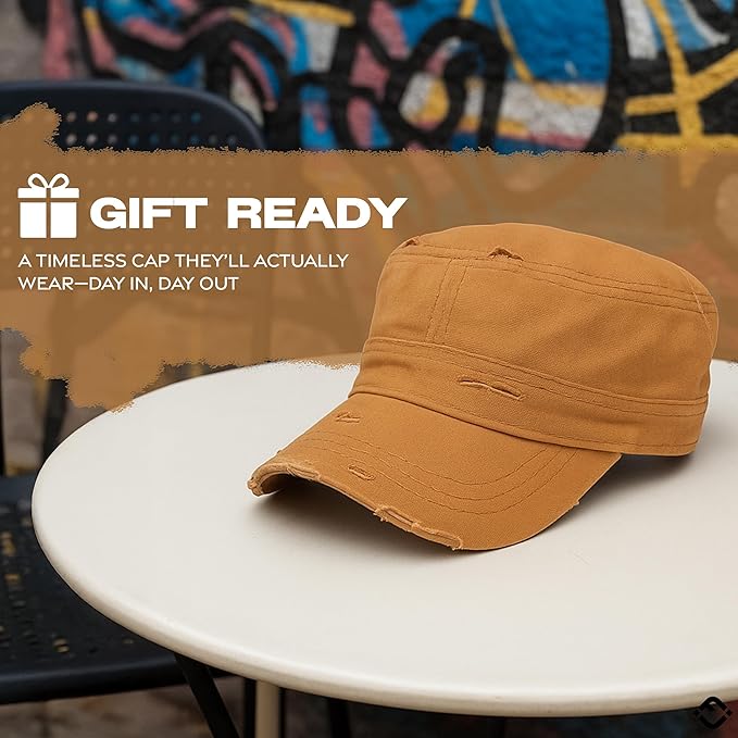 Funky Junque Distressed Military Hat – Newsboy Hats for Women, Short Brim Army Baseball Cap, Womens Cadet Hat Trendy Style