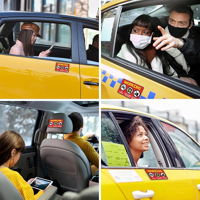 2 PCS No Smoking in This Vehicle, In Car Camera Recording, No Eating or Drinking Stickers，Waterproof and UV Resistant for Van Car SUV Taxi Driver Window Door