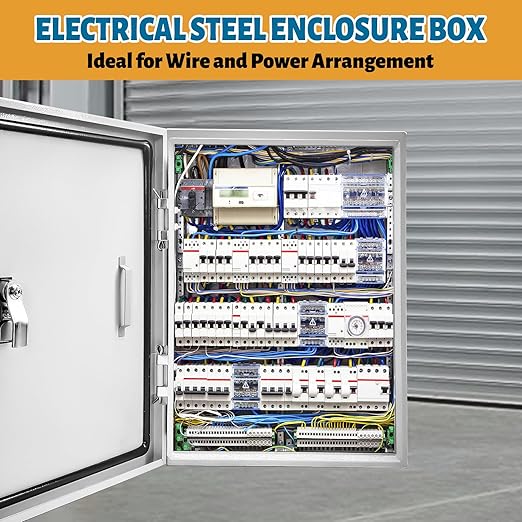 Outdoor Electrical Box 24 x 16 x 10''D NEMA 4X Enclosure Steel Box, Waterproof & Dustproof Outdoor/Indoor Lockable Electrical Junction Box, with Mounting Plate
