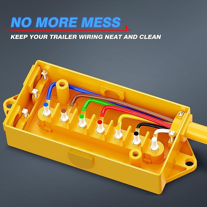 MICTUNING 7 Way Electrical Trailer Junction Box - 7 Gang Trailer Wire Connection Box Weatherproof for Rewiring Camper RV Caravans Boat Light, Yellow Cover