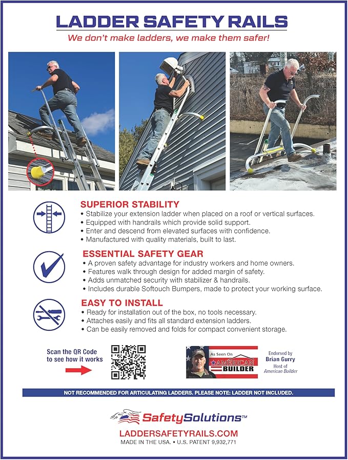 Safety Rails and Standoff for Ladder Extension - Stabilizer for Fall Protection