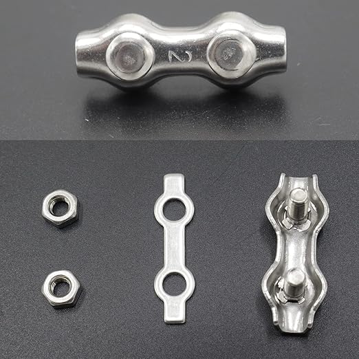 20pcs M2 Stainless Steel Duplex Wire Rope Clip Cable Clamp, Double Bolt Wire Cable Clamps, 2-Post Wire Rope Clip for 1/16 Inch Diameter Wire Cable