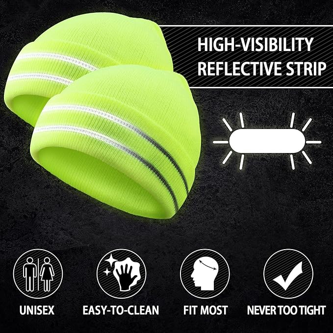 JenPen 3 Pcs Safety Beanie Reflective Hat Winter High Visibility Unisex Knit Beanie Hat Running Cap Headwear for Men Women