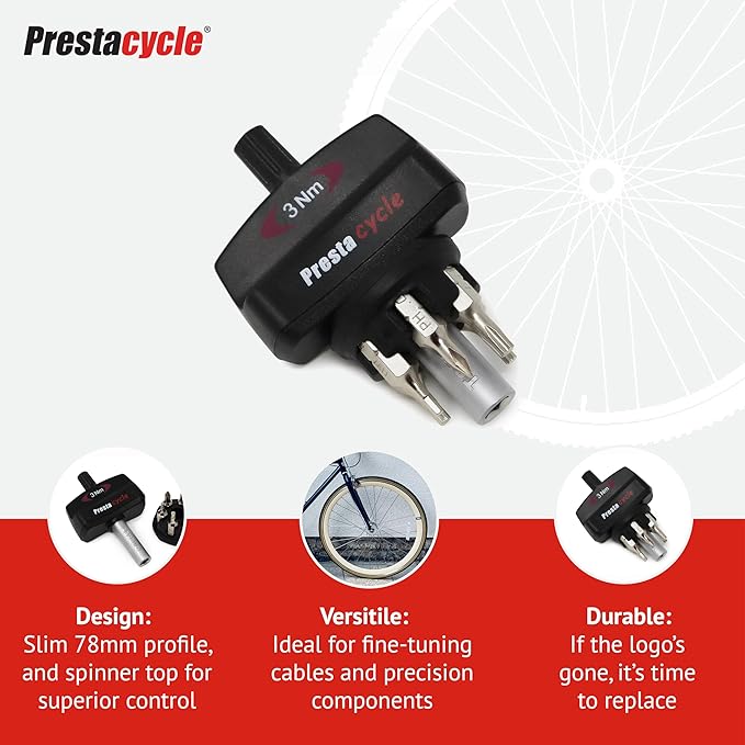 Prestacycle Mini Bike TorqKeys - Preset Torque Tool w/6 Bits & Holder – Compatible with Standard 1/4" hex bit - Choose from Sizes: 3Nm, 4Nm, 5Nm.