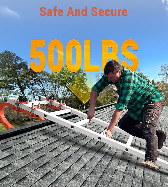Ladder Roof Hook with Wheel, Heavy Duty Roof Safety Ladder Stabilizer, 500 lbs Weight Rating, Roof Ridge Ladder Hook, Ladder Hooks for roof Secure