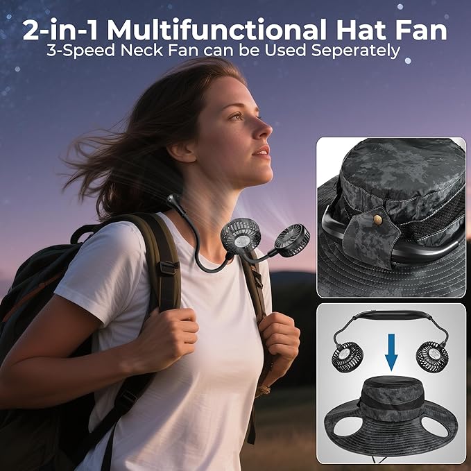 AMACOOL Bucket Hat Fan, Gifts for Him Father Dad Husband, Fishing Essentials for Men Women Camping Hiking Beach Gardening