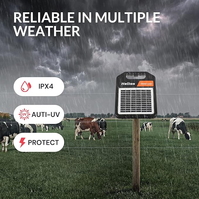10 Miles Solar Electric Fence Charger with Day/Night Mode, 0.16J Portable Solar Fence Charger with Rechargeable Solar Panel for 24-Hour Uninterrupted Protection Electric Fence Energizer