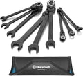 DURATECH 9-Piece Flex-Head Ratcheting Wrench Set, Combination Wrench Set, 72 Tooth, SAE, 5/16'' to 3/4'', Black Electrophoretic Coating, CR-V Steel, with Rolling Pouch