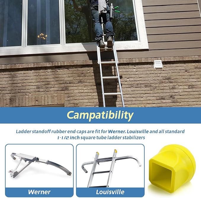 Ladder Stabilizer Bumpers Fit for Werner Extension Ladder Stabilizer Pads, Ladder Standoff Rubber End Caps Replacement Non-Slip Ladder Stabilizer Rubber Feet - Improving Stability and Safety - 4 Pack