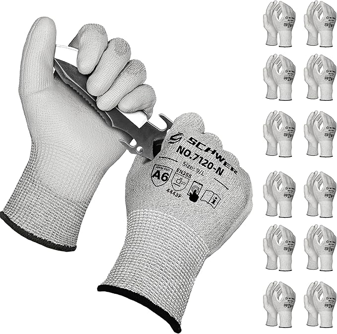 Schwer 180 Pairs Cut Resistant Gloves ANSI A6/A7 (Send Randomly) CR7120 Cut Proof Work Gloves, Touchscreen, for Men and Women Used for Woodworking, Glass Cutting, Construction, Cargo Handling, L