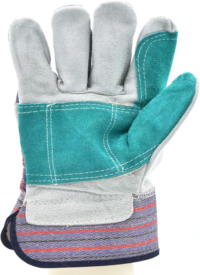 G & F Products G & F 5215L-5 Premium Suede Double Palm & Index Finger Work Gloves with 2 & 1/2 Rubberized Safety Cuff, 5 Pair Pack, Large, Grey