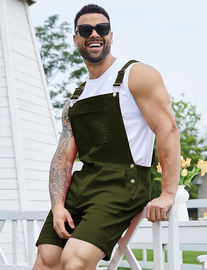 Bindefon Denim Overalls for Men Jean Shorts Jumpsuit Work Bibs Coveralls with Zipper
