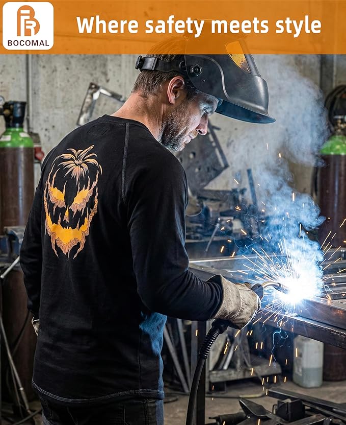 BOCOMAL FR Shirts Heather Series 6oz Flame Resistant T Shirt NFPA2112 CAT2 Fire Retardant Crew Work Shirt