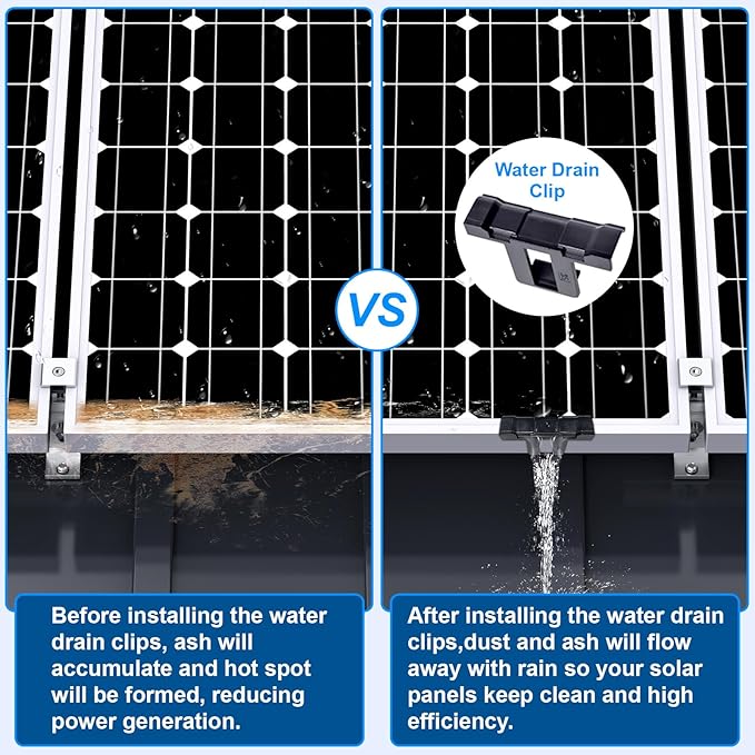 Solar Panel Mounting Bracket Kit, 10Pcs Solar Panel Mount for 1-4pcs Thickness 1.4” Solar Panels, with 10x 6 mini Rails 4X Water Drain Clips for Shingle,Slate,Metal and Tin roof