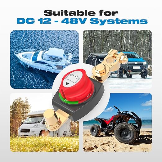 On/Off 275A Top Post Battery Switch with Negative Brass Clamp 12-48V Battery Power Cut Master Switch Disconnect Isolator for Car Vehicle RV and Boat