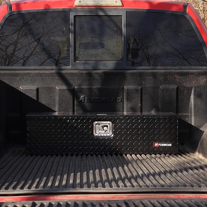 FORWODE 39 Inch Aluminum Truck Tool Box Lockable Truck Bed Tool Box Waterproof Truck Bed Storage Box with Gas Struts & Side Handle Truck Tool Chest for Pickup, Truck Bed, RV, Trailer & Garage (Black)