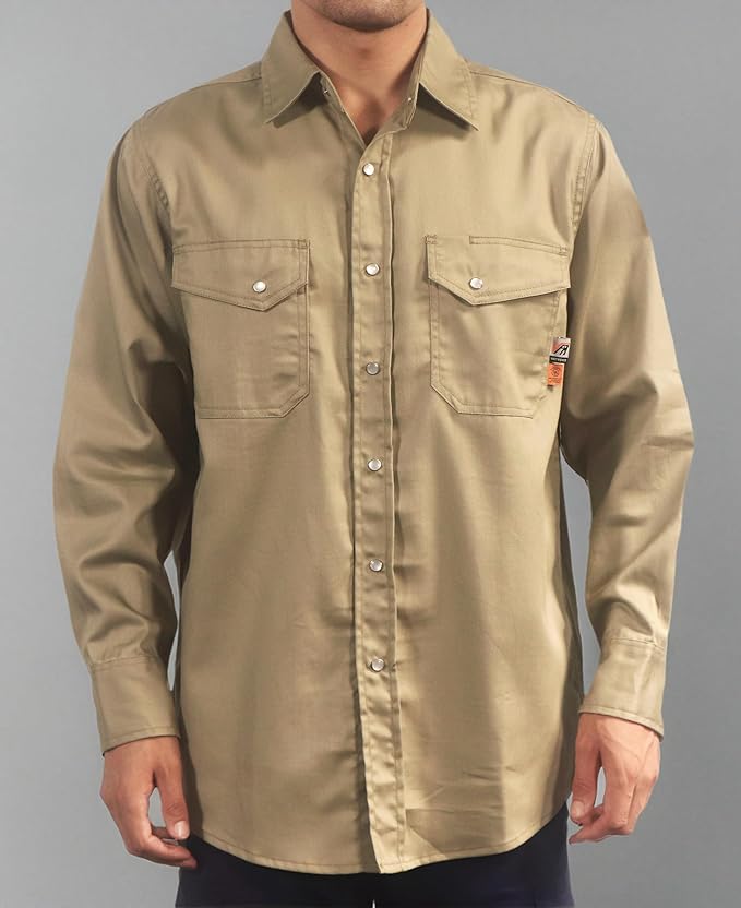 VATRENUS FR Shirts for Men 6.5oz Button Down Flame Resistant 100% Cotton Men's Pre-Washed Fire Retardant Work Shirt
