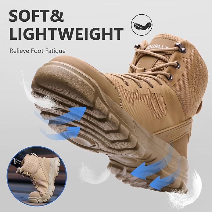 Hogent Steel Toe Boots for Men Lightweight Comfortable Work Boots with Air Cushion Puncture Proof Safety Shoes for men Industrial Construction Warehouse Work