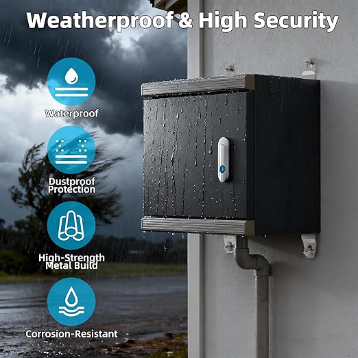 Joinfworld Outdoor Electrical Metal Box 11.8" x 11.8" x 7" Weatherproof Outdoor Junction Enclosure Steel Box with Lock Din Rail Cable Gland