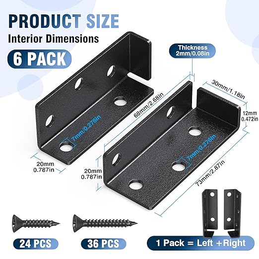 10PASK Metal Deck Railing Bracket Connector, Adjustable Fence Bracket for Vinyl Fence Panel to Post, for Deck, Railing Wood Post, Porch Handrail, Beam Hanger (Black)