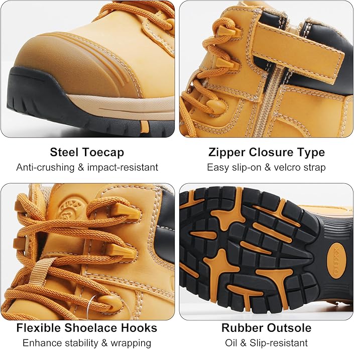 OUXX Work Boots for Men, Side Zipper Steel Toe Shoes, Water-Resistant, Non-Slip, Puncture-Proof(OX2720)