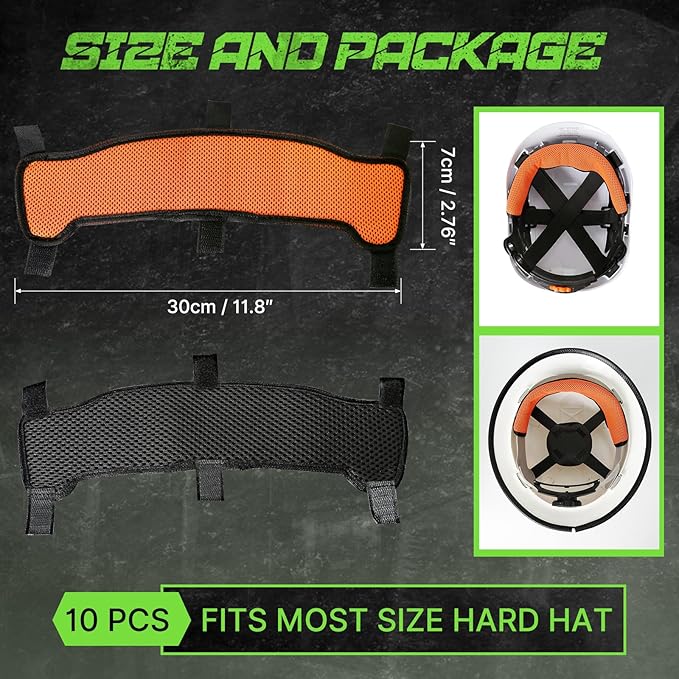 Aolamegs Hard Hat Sweatband - 10pcs Washable Hard Hat Sweat Bands,Flame Retardant Cotton Construction Hardhat Liners for Men,3-Layer Welding Helmet Sweatband,Hardhat Accessories for Welding Headgear
