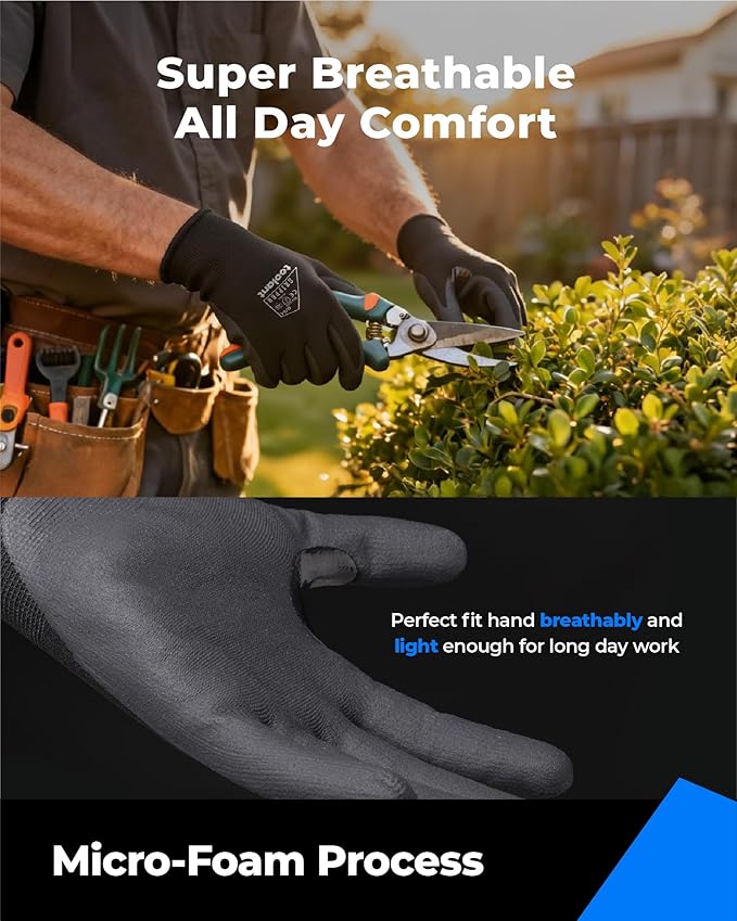 toolant 6/12 Pairs MicroFoam Nitrile Coated Safety Work Gloves, Breathable Nylon Working Gloves Men with Grip,Touchsreen