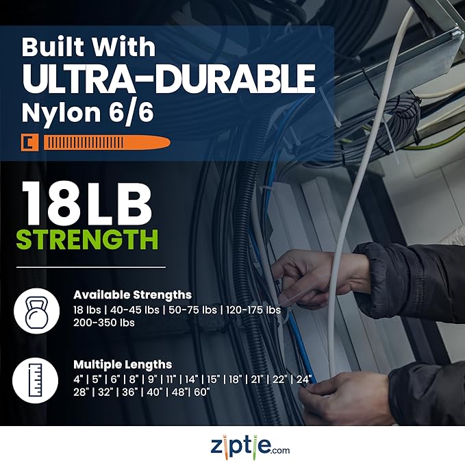 ZipTie.com 4-inch UV Resistant Black Multi-Purpose Cable Tie, 18-lb Tensile Strength, UL 21 Listed, 1,000-Pack