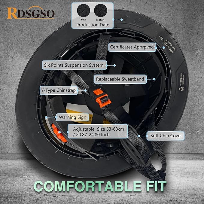 Full Brim Industrial Safety Helmet ANSI/ISEA Z89.1 Type I Class C Certified Hard Hats 6-Point Suspension Lightweight Vented for Construction, Logging, Outdoor Work RGS-B6
