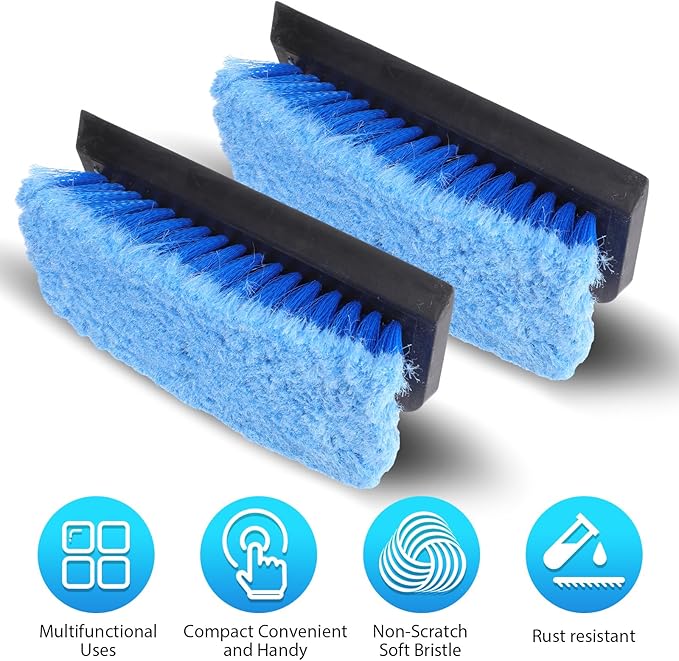 2 Pcs 10 Inch Solar Panel Soft Brush Cleaner Head, Bristles Scrub Brush with Rubber Protective Pads Prevent Scratches, for Solar Panels, Cars, RV, Trucks, Boats, Facades of Houses(Blue)