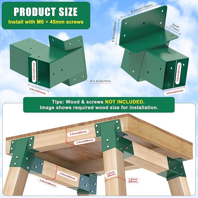 BeneLabel 4Pack Deer Blind Brackets 4x4 Heavy Duty Deer Stand Bracket Compound Angle Brackets for Tree Stand, Raised Platform, Tree House, Swing Set, Deers Station